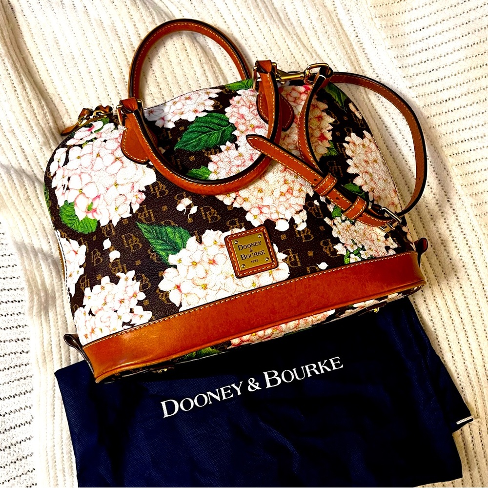 Dooney & Burke Hydrangea Monogram Domed Zip Satchel, Convertible, Shoulder